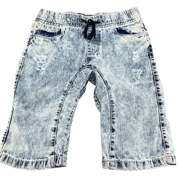Smoke Rise Shorts Unisex Small Blue Acid Wash Distressed Drawstring‎ Grunge - Picture 1 of 13